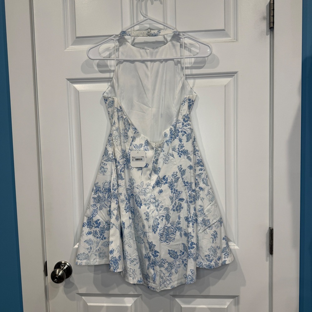Altar'd State Floral Halter Mini Dress Blue White Toile Fit Flare Size Large - Picture 5 of 10